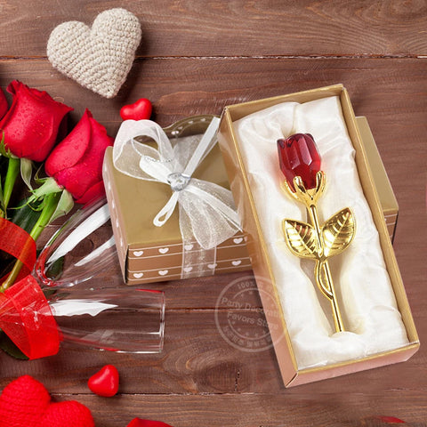Crystal Glass Rose Flower in Box Mini Forever Red Gold Artificial Rose for Girlfriend Wedding Gift Mothers Day Gift