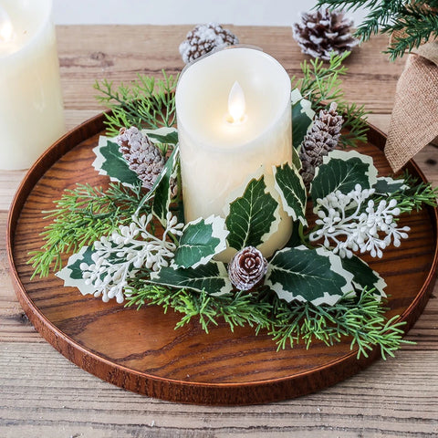 Artificial Holly Leaves Candle Wreath Fake Leaves Wreath Garland For Candle Holder Home Christmas Wedding Party Table Decoration