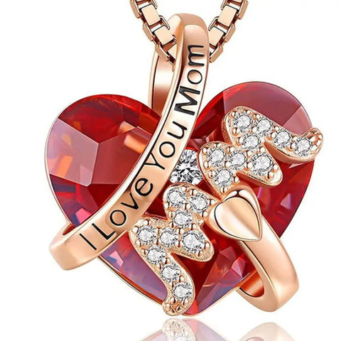 Red Blue Heart Crystal Pendant Necklace For Mother's Day Gift