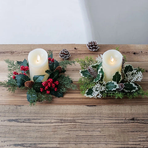 Artificial Holly Leaves Candle Wreath Fake Leaves Wreath Garland For Candle Holder Home Christmas Wedding Party Table Decoration