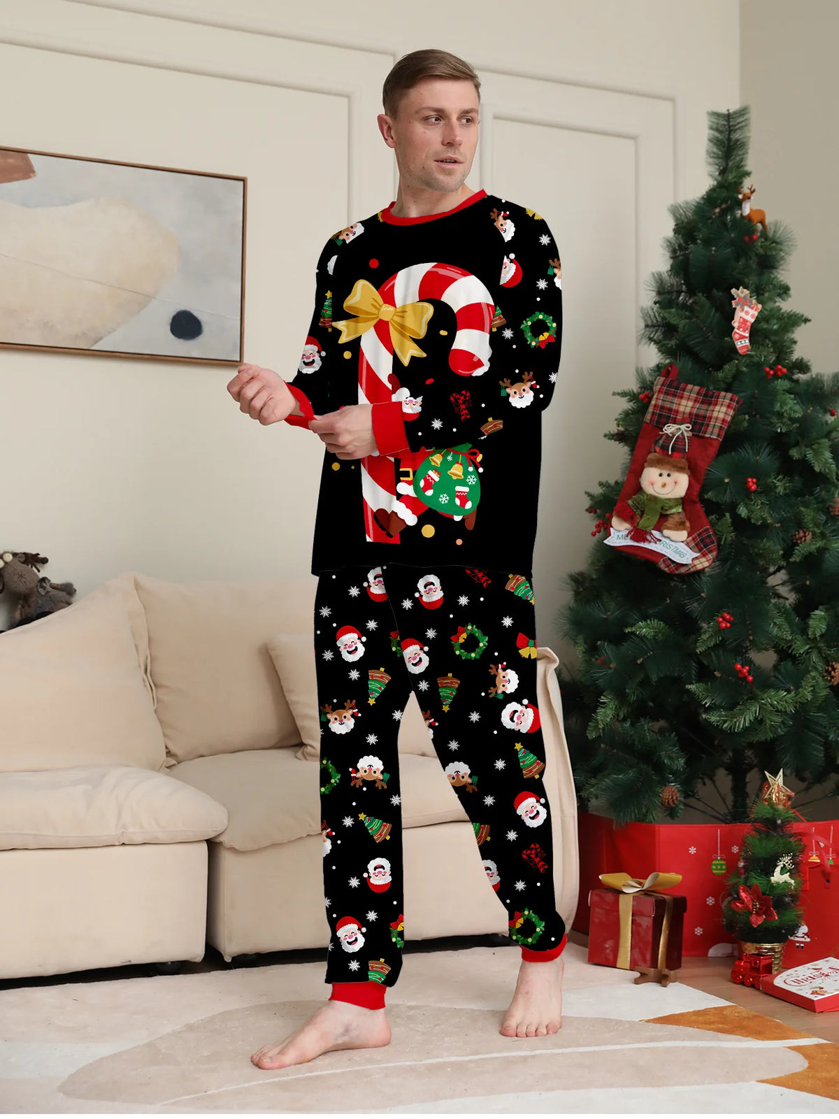 Christmas Family Matching Pajamas Sets Parent-Child Mother Daughter Cotton Suit Father Son Cartoon Top Trousers Outfits