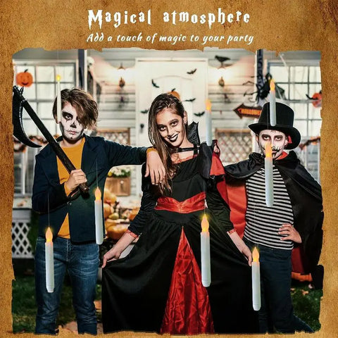 12pcs Floating Candles With Wand Magic Hanging Candles Magic Wand Remote Control Candle Halloween Christmas Home Decoration 2023