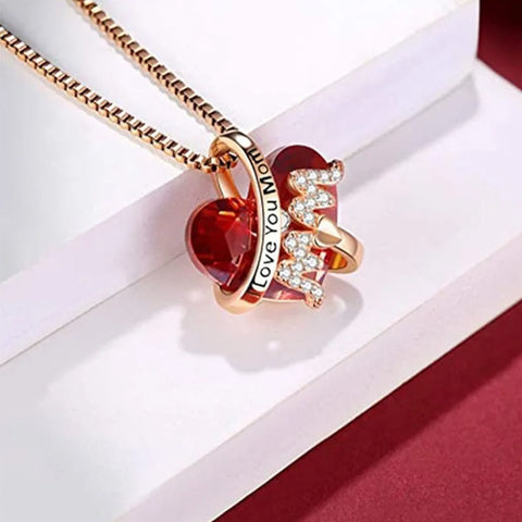 Red Blue Heart Crystal Pendant Necklace For Mother's Day Gift