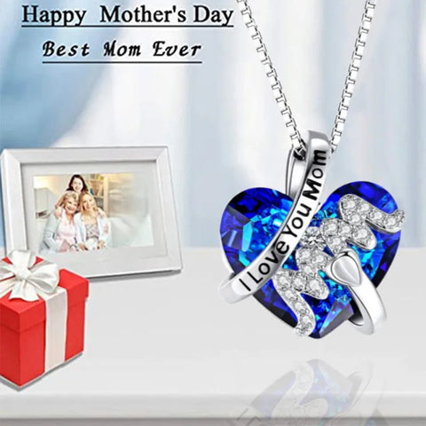 Red Blue Heart Crystal Pendant Necklace For Mother's Day Gift