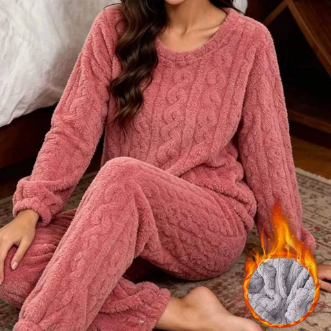 Women’s Thermal Pajama Set – Warm Coral Velvet Winter Sleepwear