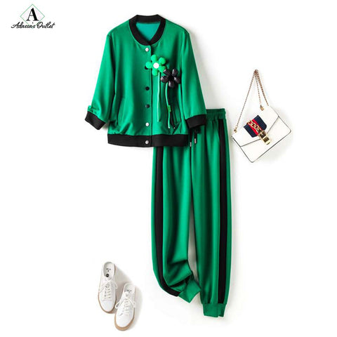 Women's Patchwork Cardigan Space Cotton Sweater Pencil Pants