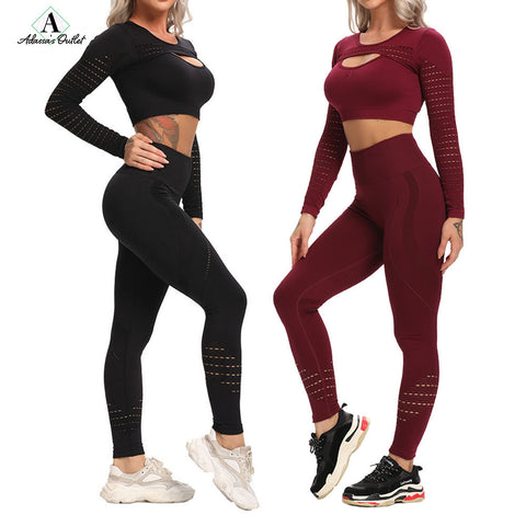 Gym Leggings + Long Sleeve Shirts Yoga Set