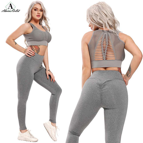 Seamless Yoga Set Leggings + Short Sleeve Shirts