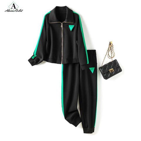 Women's Collar Zipper Cardigan Sweater & Pants 2 Piece Sets