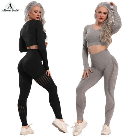 Yoga Set Seamless Leggings + Long Sleeve Shirts
