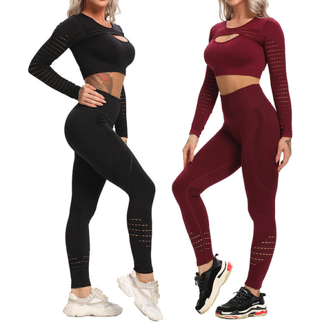 Gym Leggings + Long Sleeve Shirts Yoga Set