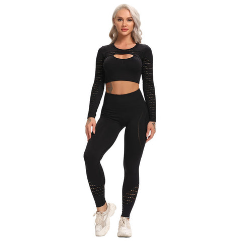 Gym Leggings + Long Sleeve Shirts Yoga Set