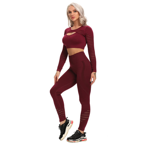 Gym Leggings + Long Sleeve Shirts Yoga Set