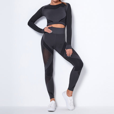 Gym Leggings + Long Sleeve Shirts Yoga Set
