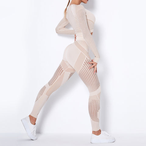 Gym Leggings + Long Sleeve Shirts Yoga Set