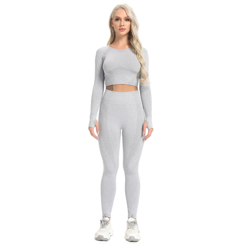 Women New Seamless Yoga Leggings + Long Sleeve Shirts