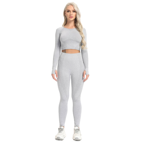 Seamless Leggings + Long Sleeve Shirts Yoga Set