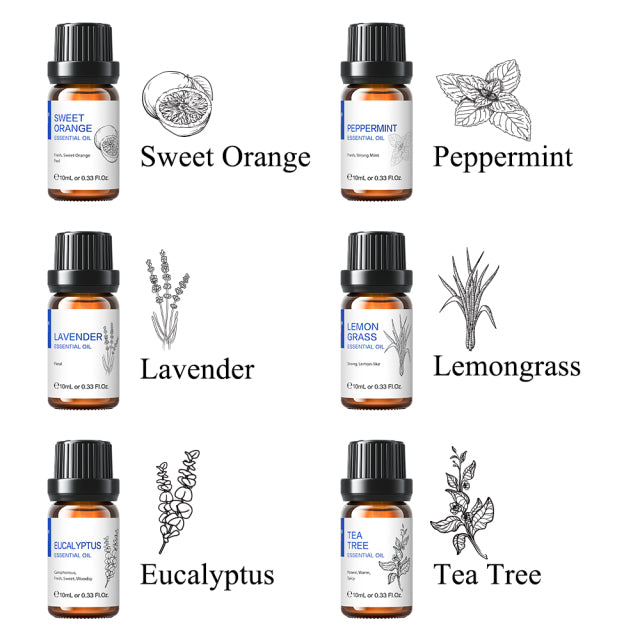 Pure Essential Oil 6-Bottle Sets, 10ml
