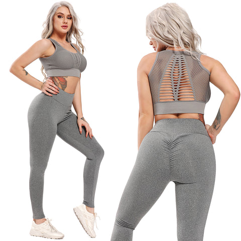 Seamless Yoga Set Leggings + Short Sleeve Shirts