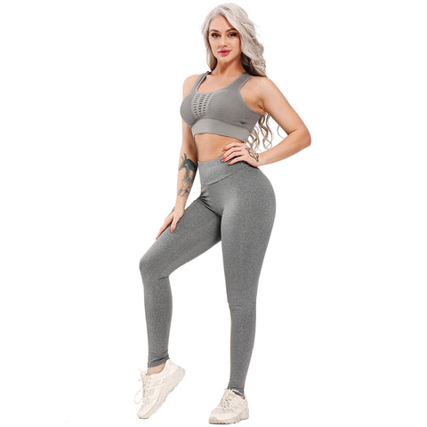 Seamless Yoga Set Leggings + Short Sleeve Shirts