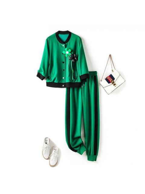 Women's Patchwork Cardigan Space Cotton Sweater Pencil Pants