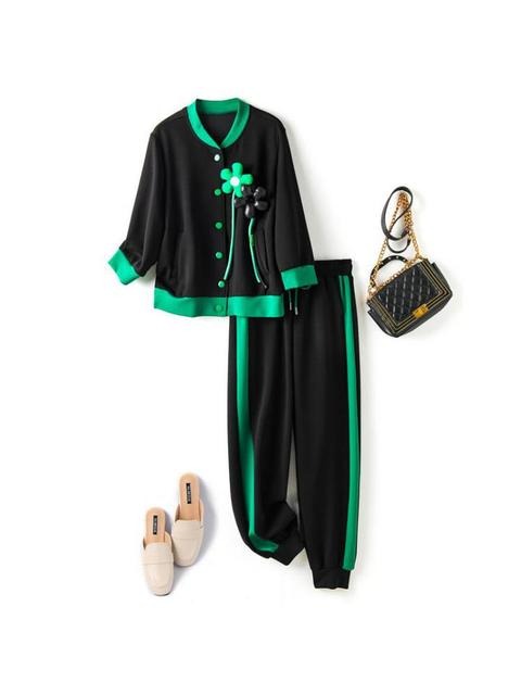 Women's Patchwork Cardigan Space Cotton Sweater Pencil Pants