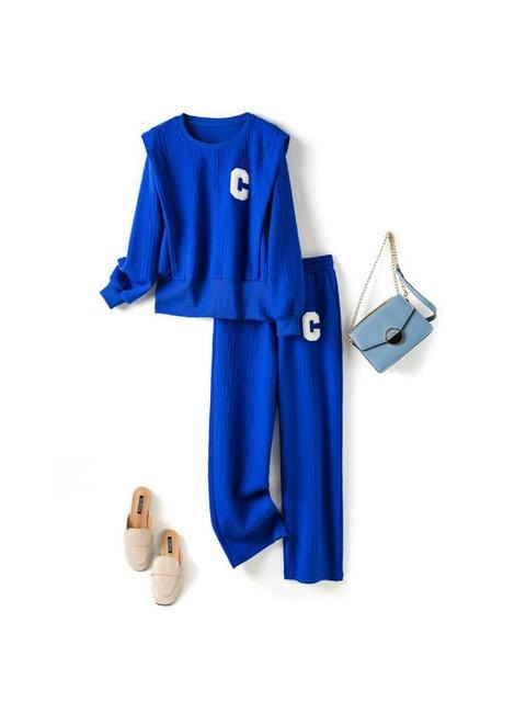 Women's Bright Sweatshirts Elastic Waist Wide Leg Pants Set
