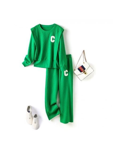 Women's Bright Sweatshirts Elastic Waist Wide Leg Pants Set